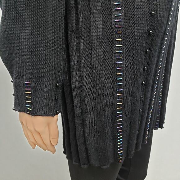 Chicara  Embellished Beaded Knit Sweater XL Black Wool blend Vintage Germany - Picture 7 of 13